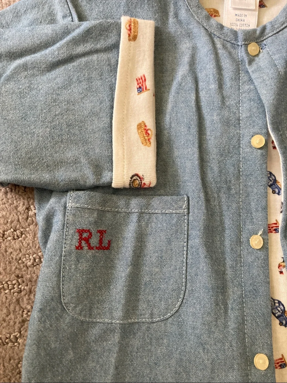 Vtg Ralph Lauren reversible chambray baby jacket, 9M.